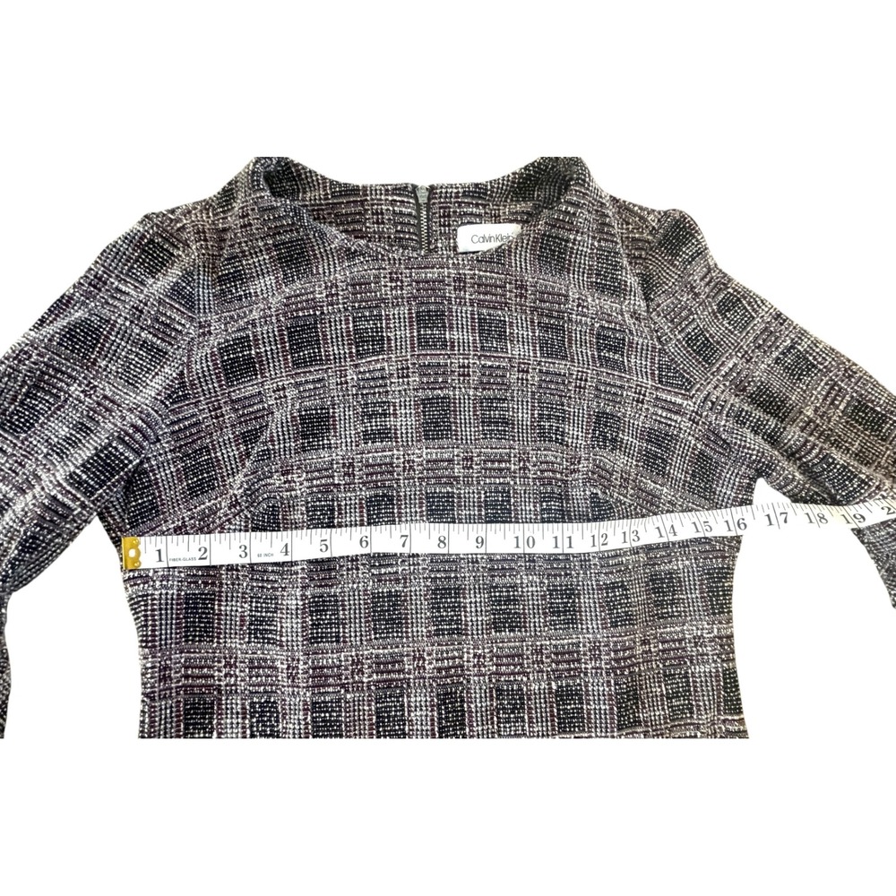 Calvin Klein Dress Women 8 Black White Plaid EUC Bell Sleeve Back Zip CD8PB86L - Picture 6 of 9